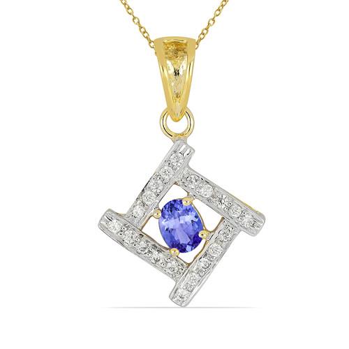 BUY NATURAL TANZANITE GEMSTONE HALO 14K GOLD PENDANT